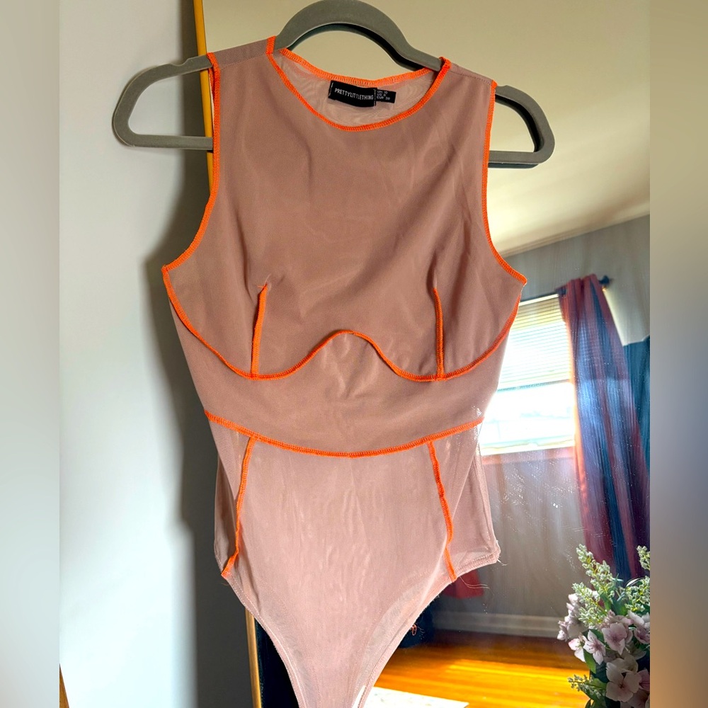 Orange and tan bodysuit